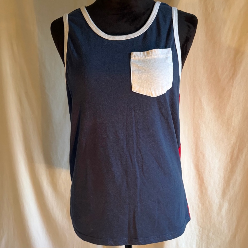 Like New Blue Crown Blue & Red Tank Top With White Front Pocket Men’s Size Small